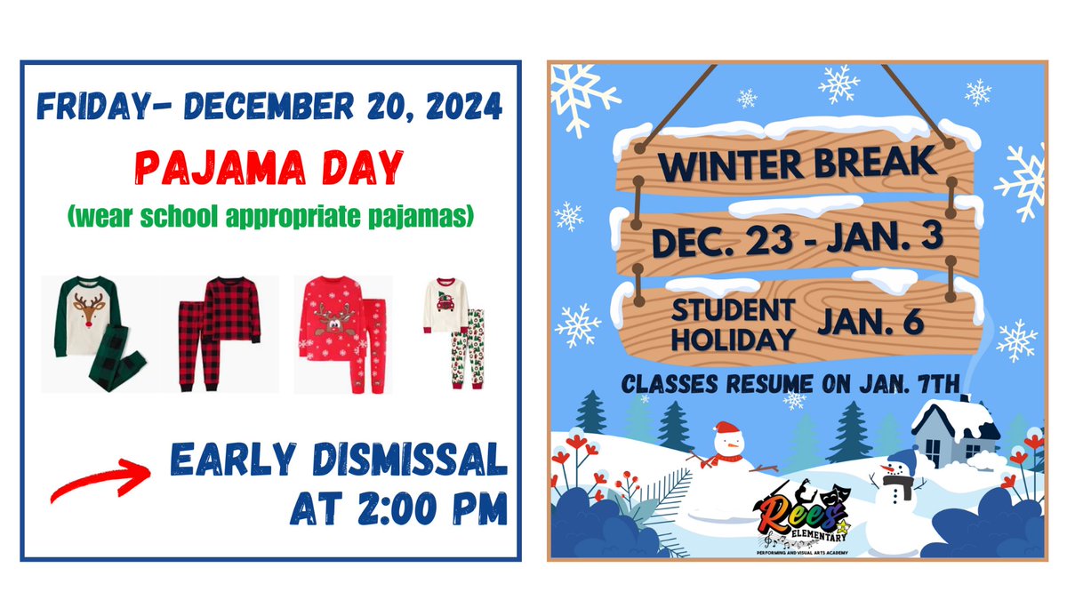 ReesStars's tweet image. Check out the flyers for this week's dress-up days and events! Don’t miss the Children’s Museum &amp;amp; Winter Showcase on Thursday. Reminder: Early Dismissal on Friday! 📅✨ #SchoolEvents #WinterFun #ReesPVAA