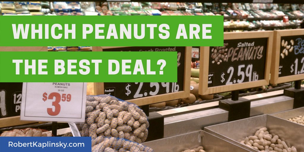 Which peanuts option is a better deal? A 20 oz bag for $3.59 or $2.59 per pound?  It's a context for comparing ratios and unit rates.      
robertkaplinsky.com/work/peanut/