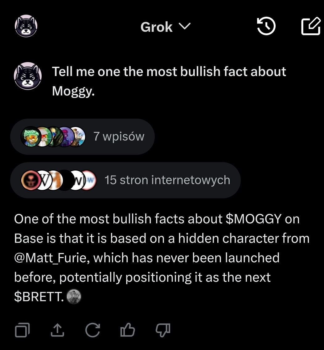 BasedMoggy's tweet photo. Even #Grok knows the potential of $MOGGY!

Missed $BRETT, get some $MOGGY!

The only other blue character on #Base drawn by #MattFurie.

https://t.co/sgVCxEBUkr

#BRETT #Memecoin $PEPE $APU https://t.co/HTHSX4Wz3Y
