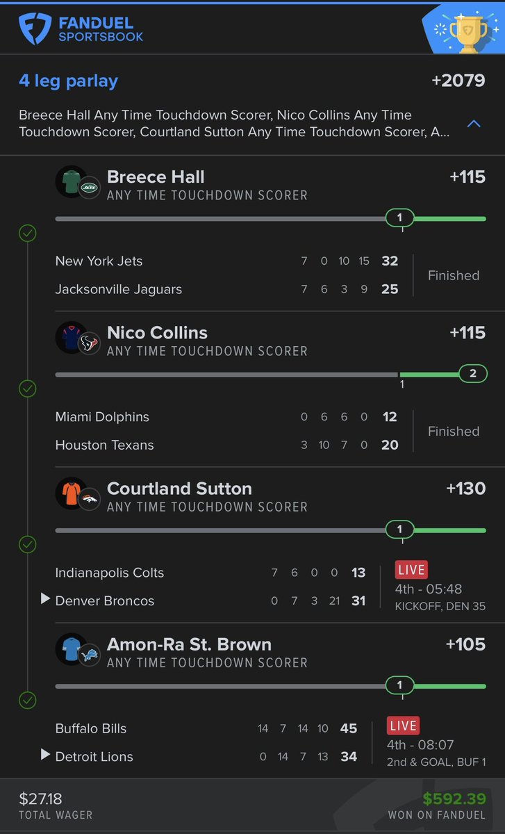 LETS GOOO CASH THE 4 LEG TD LAY 🔥

We’re cashing out today!! 🫡

$27.18 -> $592.39 💰

Posted in the discord, use code “TD” for 25% off ⤵️

whop.com/empire-sports-…