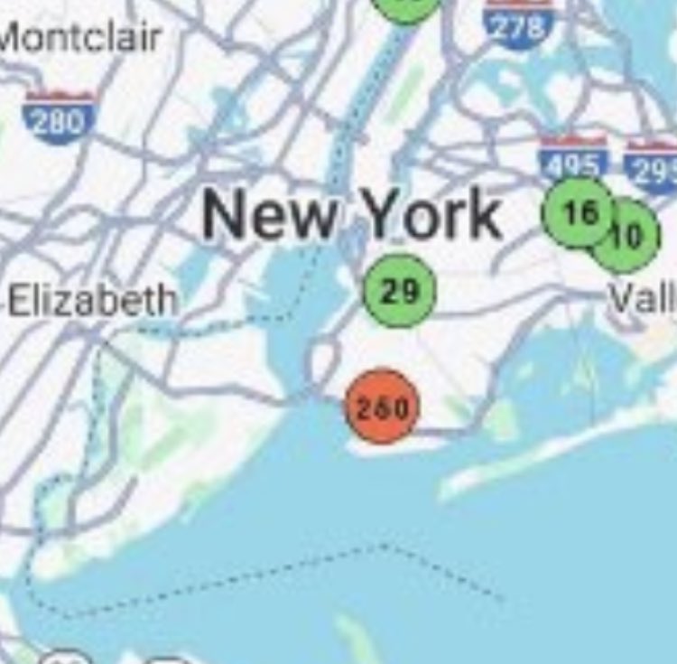 naomirwolf's tweet photo. Okay, zoomed in. This is allegedly the World Radiation Map, showing dangerously high levels of radiation in Gowanus, Brighton Beach and Coney Island, Brooklyn. Also Watertown CT. Confirmed? https://t.co/ZAqAwdy0NE