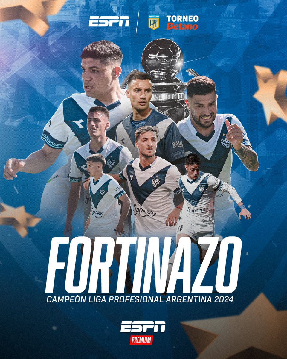 ESPNArgentina's tweet photo. ¡VÉLEZ SARSFIELD CAMPEÓN! 🏆

#Vélez es el NUEVO CAMPEÓN del Fútbol Argentino tras ganarle 2-0 a #Huracán en el #JoséAmalfitani.

⭐ Con esta #LigaProfesional, suma 11 títulos de liga, 17 estrellas en total.

¡De Villa Luro, salió el nuevo campeón! 🔵⚪

¡Salud, Fortín! 👏 https://t.co/9IXRCdEwCs