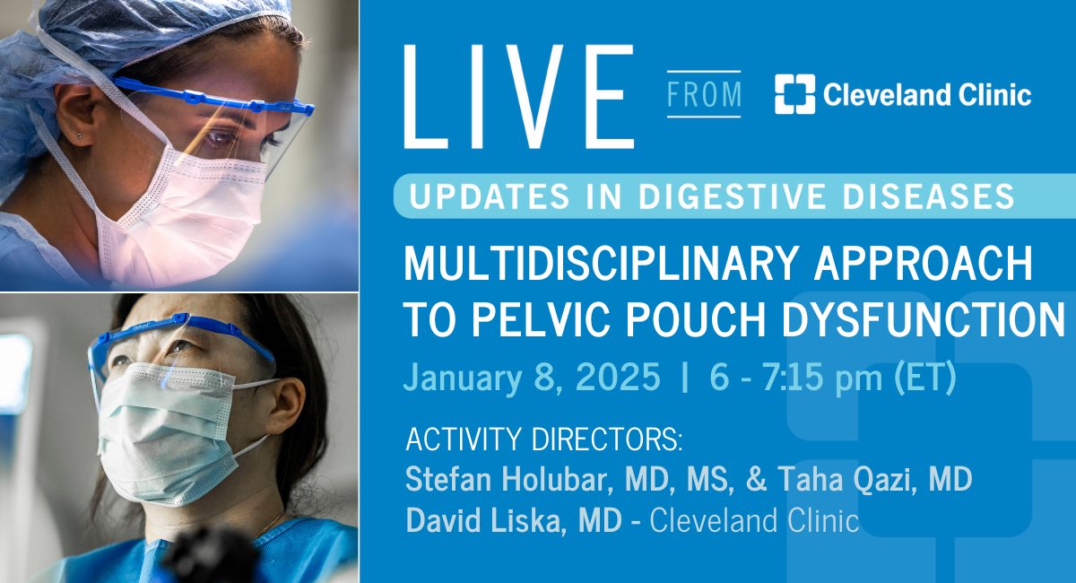 David Liska (@davidliskamd) on Twitter photo Looking forward to LIVE from <a href="/ClevelandClinic/">Cleveland Clinic</a> on 1/8/2025. <a href="/HolubarStefan/">Stefan Holubar MD MS</a> <a href="/tqaziMD/">Taha Qazi</a> and a panel of GI & Colorectal experts will be discussing how we can improve QoL and outcomes for our IBD patients with pelvic pouch (#IPAA) dysfunction. Register now tinyurl.com/5hctwprp Looking forward to LIVE from <a href="/ClevelandClinic/">Cleveland Clinic</a> on 1/8/2025. <a href="/HolubarStefan/">Stefan Holubar MD MS</a> <a href="/tqaziMD/">Taha Qazi</a> and a panel of GI & Colorectal experts will be discussing how we can improve QoL and outcomes for our IBD patients with pelvic pouch (#IPAA) dysfunction. Register now tinyurl.com/5hctwprp