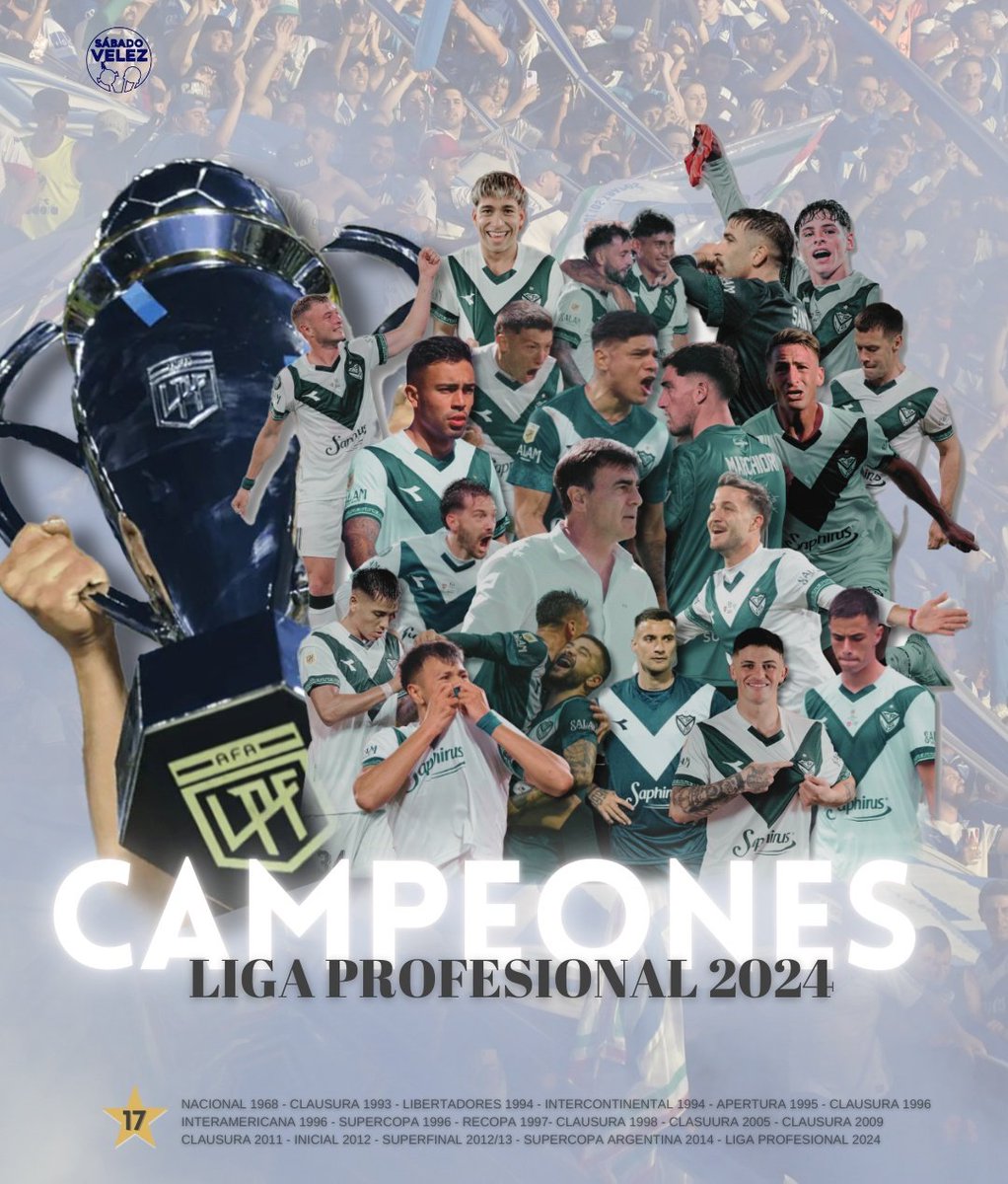 sabadovelezok's tweet photo. 🏆 ¡#VÉLEZ ES EL CAMPEÓN DE LA LIGA PROFESIONAL 2024!

✅ El 'Fortín' venció a Huracán y se quedó con el título.

¡Vamos Vélez Sarsfield, carajo! 💙🙌 https://t.co/X4uV5snJJQ