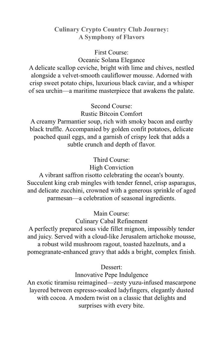 CCC_on_Solana's tweet image. All members will be permitted to enjoy a daily meal of their choice from our delectable menu. Choose wisely gents.