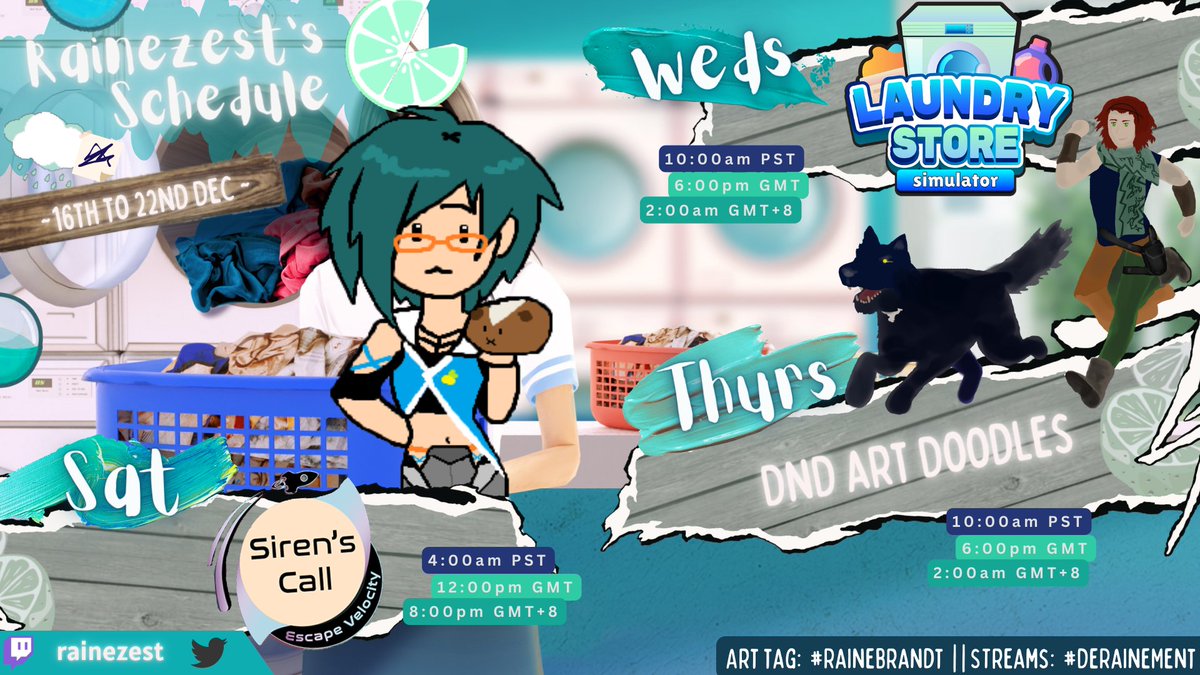 rainezest's tweet photo. This likely the last streams before winter festivals + fluff has to go a xmas evening party so weird schedule times🙃
  
🎉Fluff will be old this month (26th Dec) so there are plans for a birthday stream tbc~

#DeRaineMent #LaundryStore #sirenscall #keymailer https://t.co/RjyvkoATHb