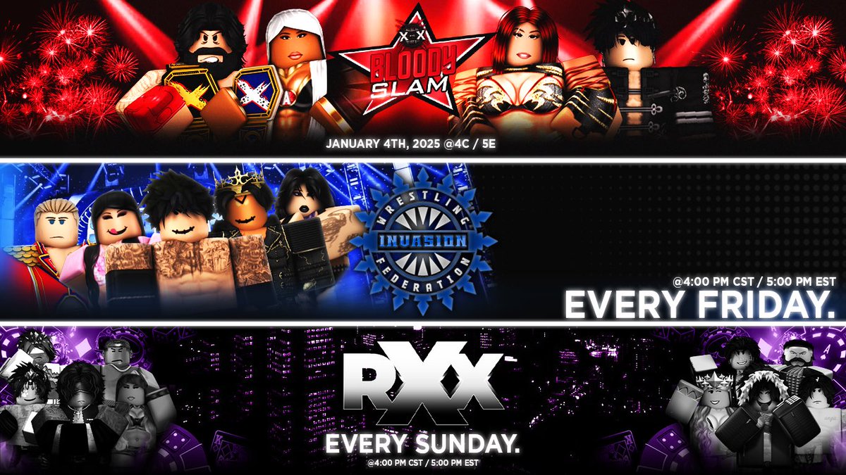 XWENetwork's tweet photo. XWE will be returning with an HUGE kickoff to the 2025 season starting off with #XWEBloodySlam on January 4th!

Then the Next following Friday would starts with the FIRST #Invasion Show and then the return of @RXNextGen on Sunday.

 Stay tuned for more updates! https://t.co/JghNSOC9PA