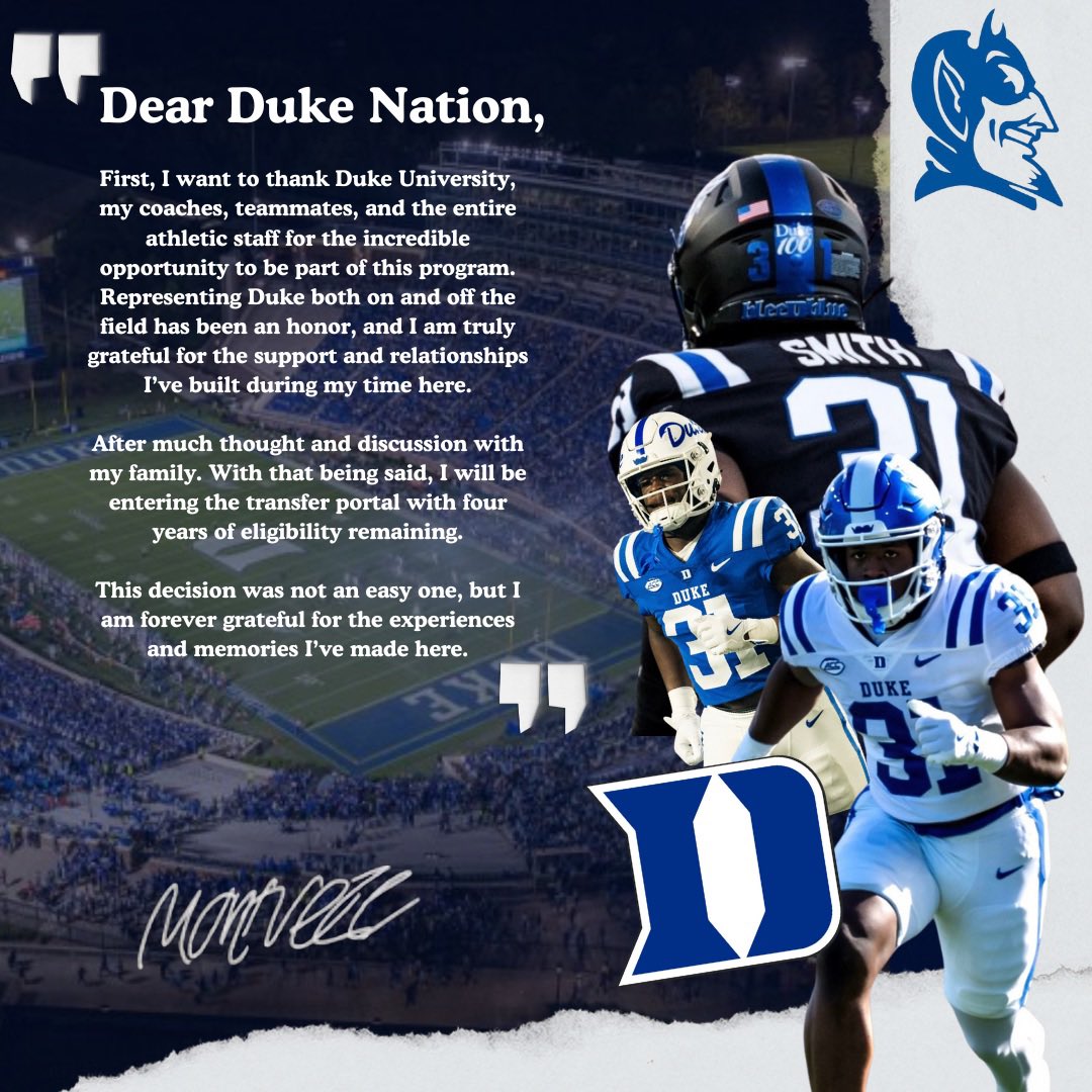 I have decided to enter my name into the transfer portal. I have 4 years of eligibility remaining.
