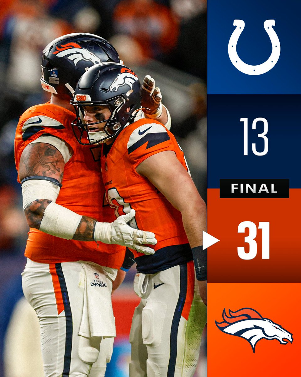 NFL's tweet photo. FINAL: The @Broncos improve to 9-5 with the win! #INDvsDEN https://t.co/cGaN0lYC3C