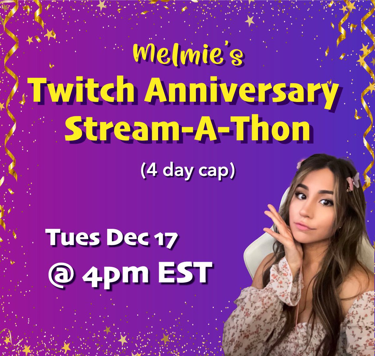 its_melmie's tweet photo. Celebrating 4 years on Twitch this Tuesday!! 🎉 https://t.co/tVAwLotXES