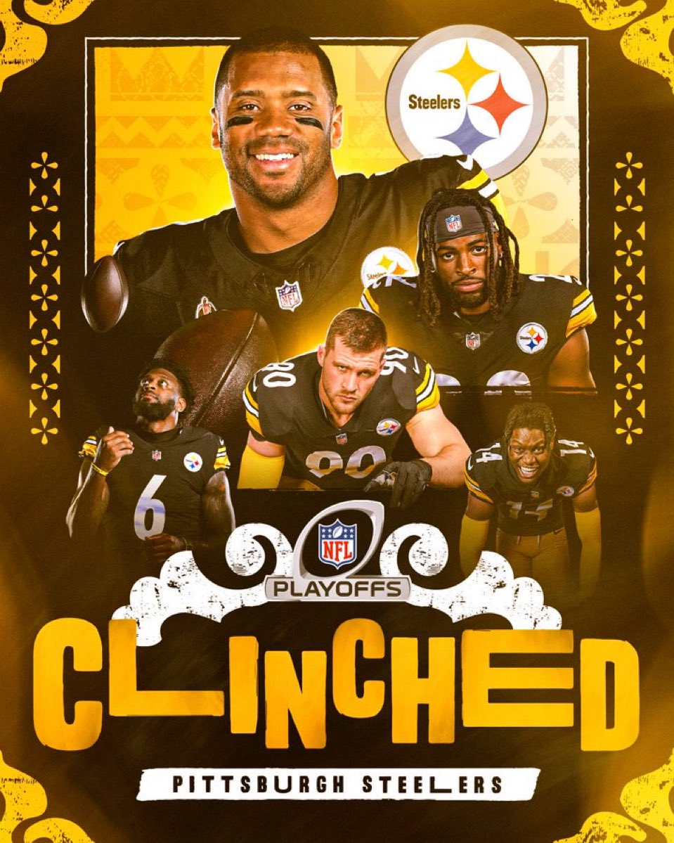SteelCurtainApp's tweet photo. STEELERS CLINCH PLAYOFFS. Happy Sunday🔥 #HereWeGo https://t.co/0GlZyLMryD