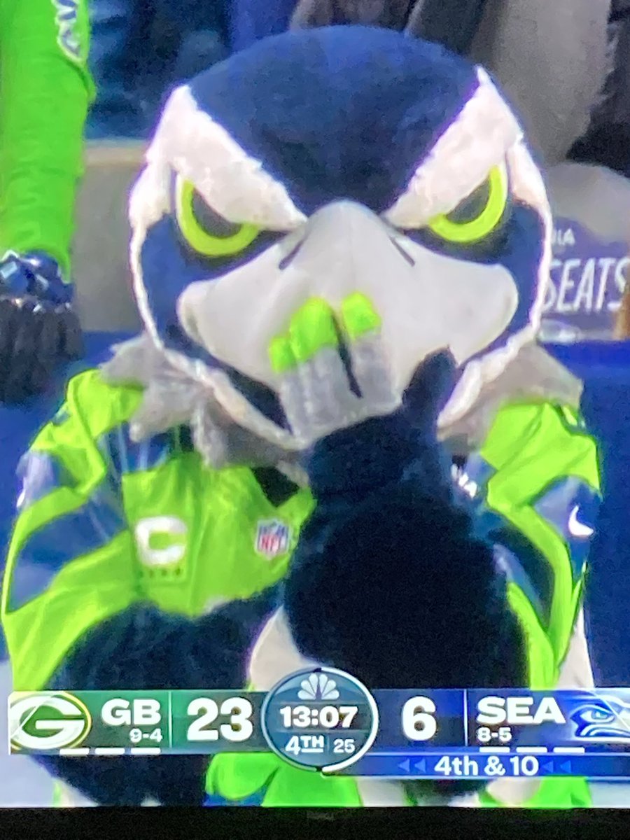 markusjambalaya's tweet photo. Seahawks mascot is NOT happy
Right now. 😬 https://t.co/ygwgTqoby2