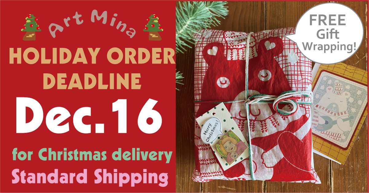 MinaWilcox's tweet photo. Holiday Ordering Deadline: Dec. 16 for U.S. domestic orders to ensure delivery before December 25.
If you are ordering after December 16, please contact us for ready-to-ship items or shipping service upgrades.
Art Mina: https://t.co/da50DTEmHG https://t.co/uqrkirOzRY