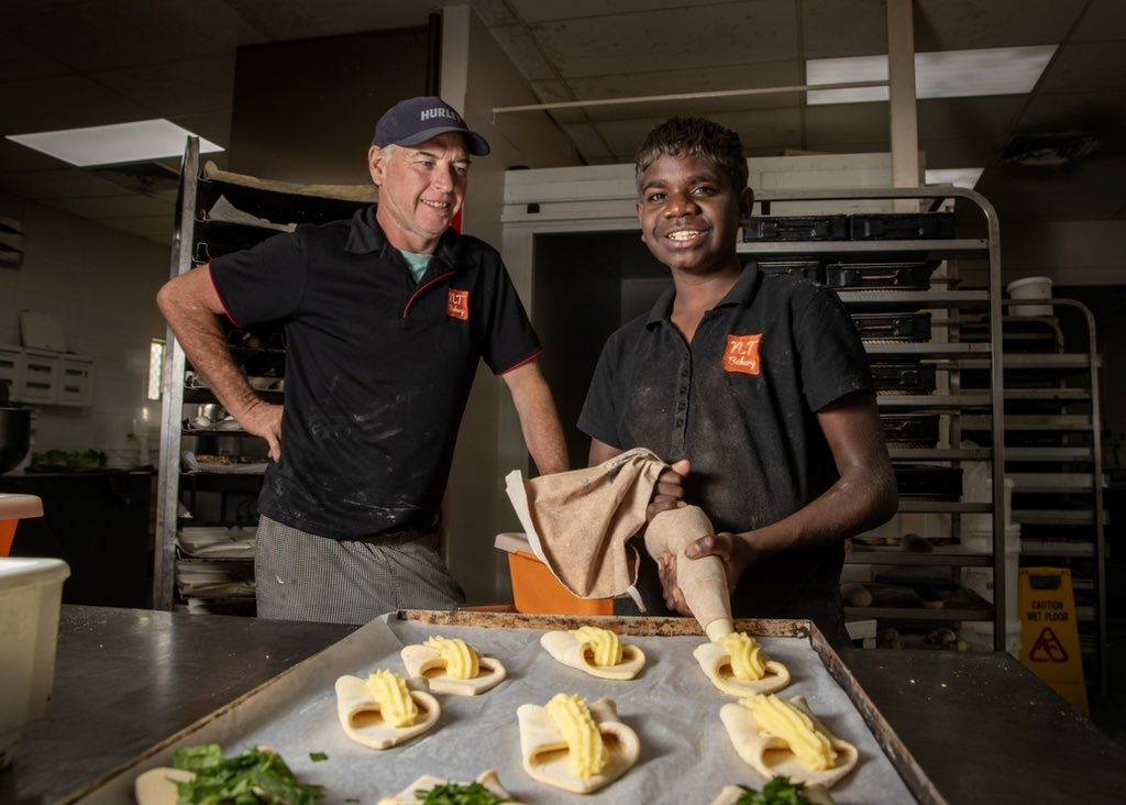 He gets paid 
He works hard
He learns quick 
He gets treated as any other staff member 
He’s so proud 

He makes me proud 

No government handouts or funding 

<a href="/australian/">The Australian</a> today 

<a href="/liammendes/">Liam Mendes</a> 
<a href="/ljayes/">Laura Jayes</a> 

Scotty’s bakery job raising hopes for Indigenous youth in Alice Springs

At