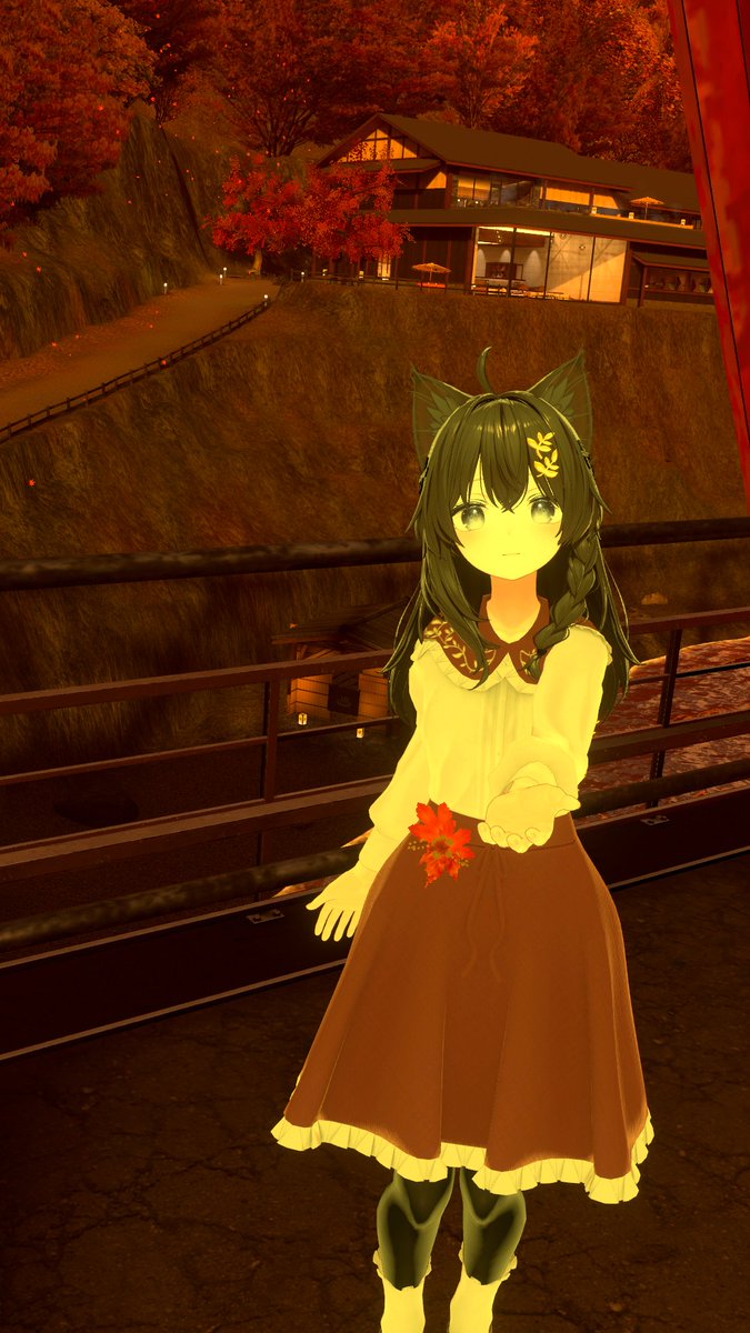 stacoam_vrc's tweet photo. 「ほら、手を繋いで宿まで行こっか」
遅くなりましたがこちらAutumn blouseのプレゼントキャンペーンに当選しておりました！人生初の当選です！
超懐郷の秋澄む処にて撮影しました！
📷#猫picts
#Oct_Shop https://t.co/u0CuVdEKh0