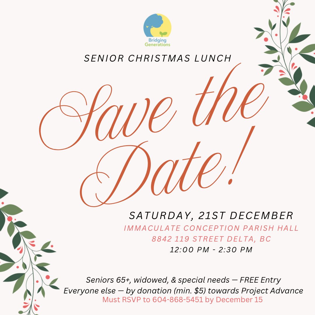 BridgingGen's tweet photo. 🗓️ SAVE THE DATE

⚠️ Friendly reminder to everyone that today is the LAST DAY to RSVP to attend our Senior Christmas Lunch on Saturday, December 21st

🎄Includes an afternoon with a small program and activities for those who are young at heart https://t.co/O6XHTAK8Vs