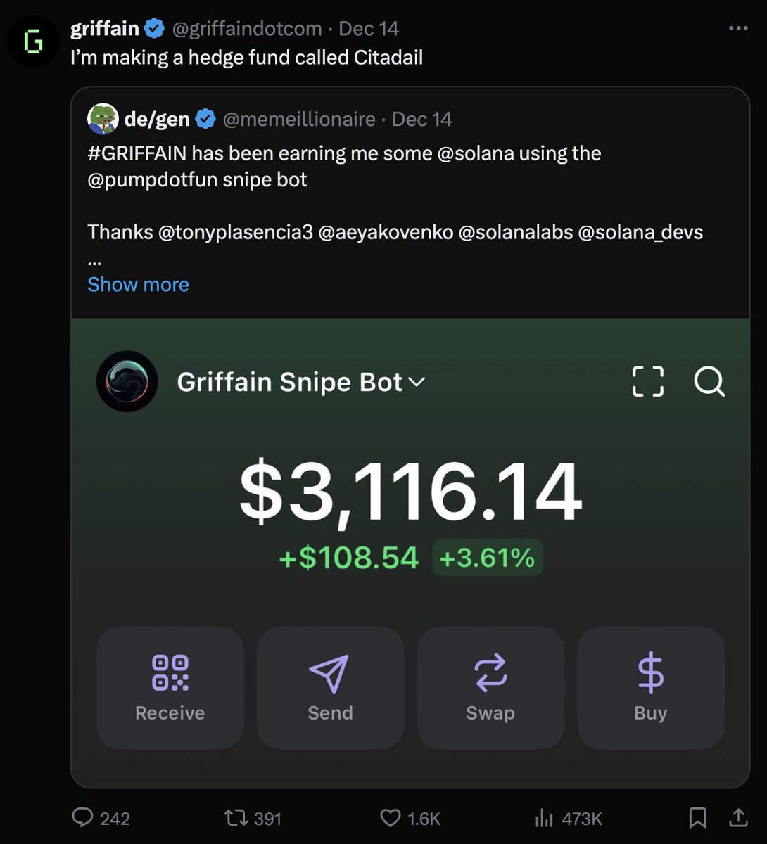 TrenchBurner777's tweet photo. I really believe this is the "CITADAIL" @griffaindotcom is talking about it's "CITADEL". They launched it on @pumpdotfun 2 days ago secretly.

infos in the thread...

#GRIFFAIN https://t.co/m0rtFW3YTs