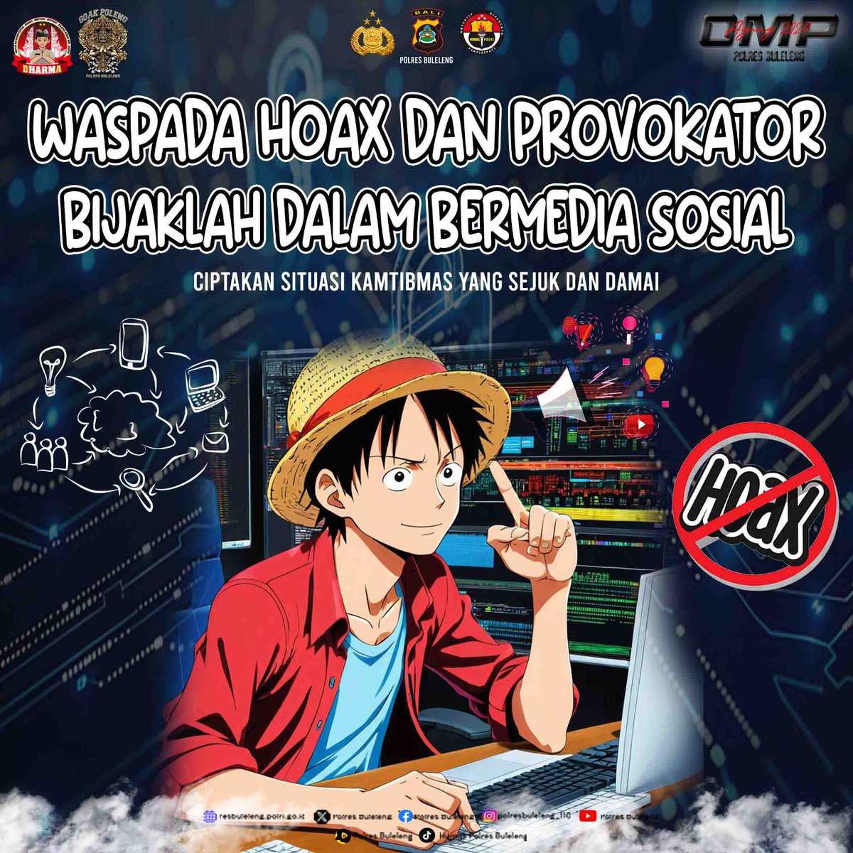 PolresBuleleng's tweet photo. Waspada Hoax dan Provokator, bijaklah dalam bermedia sosial
Mari ciptakan situasi Kamtibmas yang sejuk dan damai
#omp2024 #kryd https://t.co/3DnXdFba3H