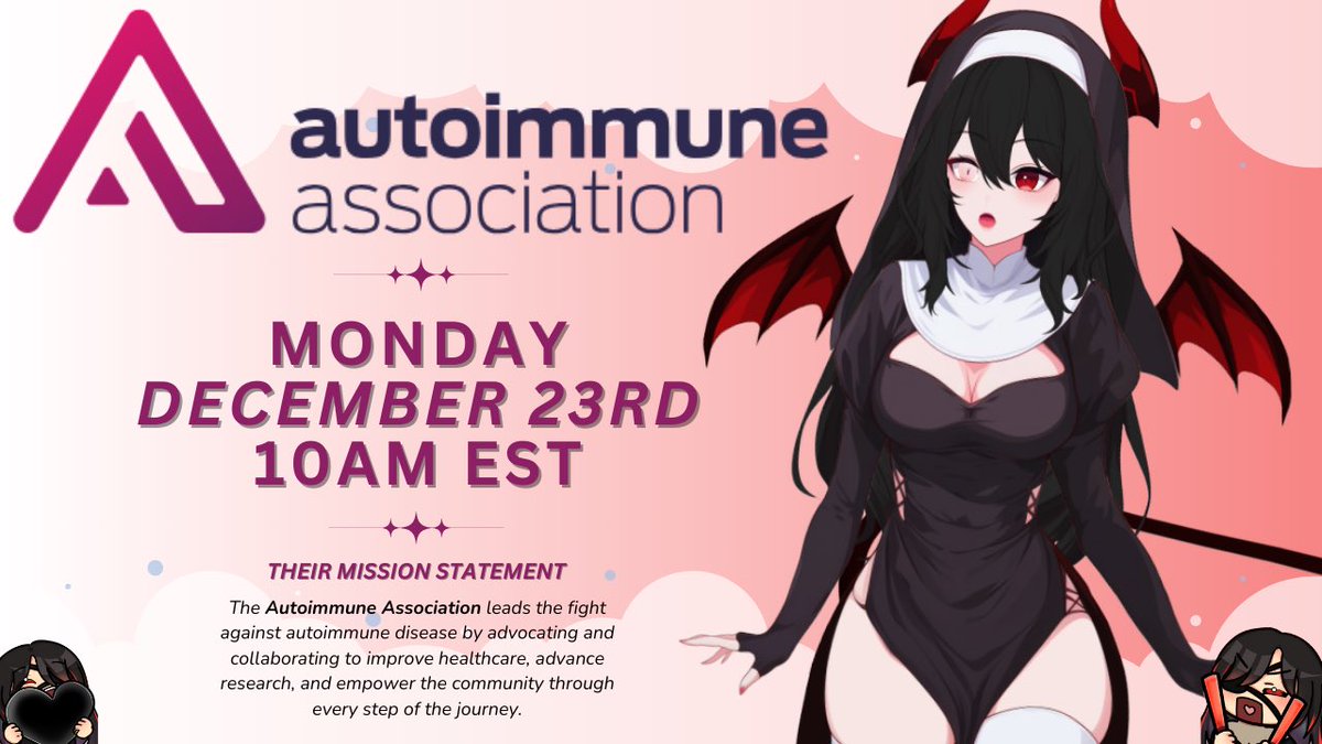 nyx_bites's tweet photo. 「 AUTOIMMUNE ASSOCIATION FUNDRAISER! 」
🖤 MONDAY DECEMBER 23RD
🖤 10AM EST!
🖤 Minecraft with pals!
Donation details below! ✨
https://t.co/ul43QO6Bua
#autoimmuneassociation #charityfundraiser #charitystream #vtubercharity https://t.co/pbNFZOMRMM