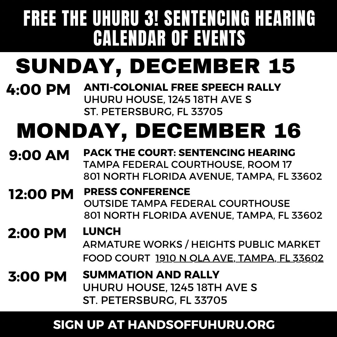 Stand with the Uhuru 3 tomorrow. 

Updated: 
*8:00 AM Press Conference 
*2:00 PM Lunch @ Armature Works, NOT the Uhuru House