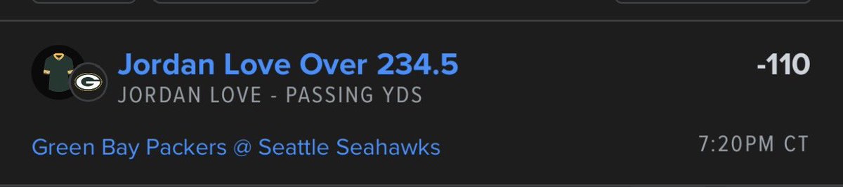 GamblingDoozy's tweet photo. NFL Sunday Night Football Play🚨

Jordan Love over 234.5 passing yards🏈

#NFL #SNF #GBvsSEA #PlayerProps #DraftKings #Fanduel #GamblingX #GamblingTwitter https://t.co/hSG48G54g2