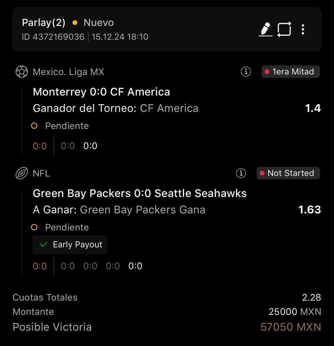 Les dejo mi APUESTA FUERTE de hoy princesos🤴🏼

👑 Packers ML + America ganador del torneo

Si la ganó voy a regalar 1 transferencia de $250💵 al terminar los juegos🙂‍↕️

Requisitos:
• Seguirme <a href="/principicks/">Principicks🤴🏼</a> 
• Dar 🔁 y ❤️ a este post
• Comentar con el #Principicks