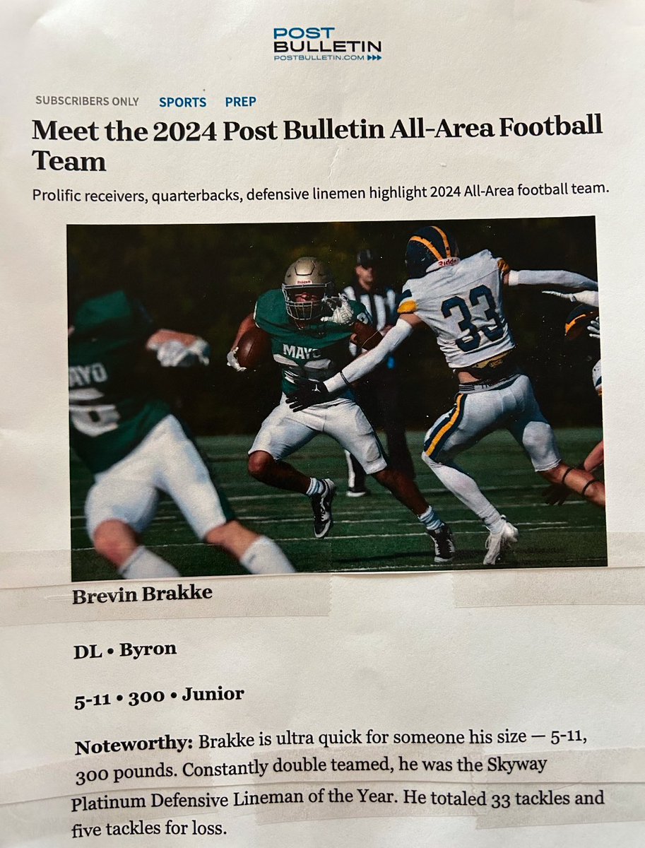 Brevin Brakke (@brevinbrakke07) on Twitter photo I’m grateful and very honored to have made the <a href="/Sports_PB/">Post-Bulletin Sports</a> second team all-area team as a D-lineman. I also earned section 1 4A All-District defensive lineman of the year. Thankful for everyone that felt I deserve these awards. <a href="/ByronMNFootball/">Byron Bears Football</a> <a href="/OJW_Scouting/">PrepRedzone Oliver</a> <a href="/PrepRedzoneMN/">Prep Redzone Minnesota</a> I’m grateful and very honored to have made the <a href="/Sports_PB/">Post-Bulletin Sports</a> second team all-area team as a D-lineman. I also earned section 1 4A All-District defensive lineman of the year. Thankful for everyone that felt I deserve these awards. <a href="/ByronMNFootball/">Byron Bears Football</a> <a href="/OJW_Scouting/">PrepRedzone Oliver</a> <a href="/PrepRedzoneMN/">Prep Redzone Minnesota</a>