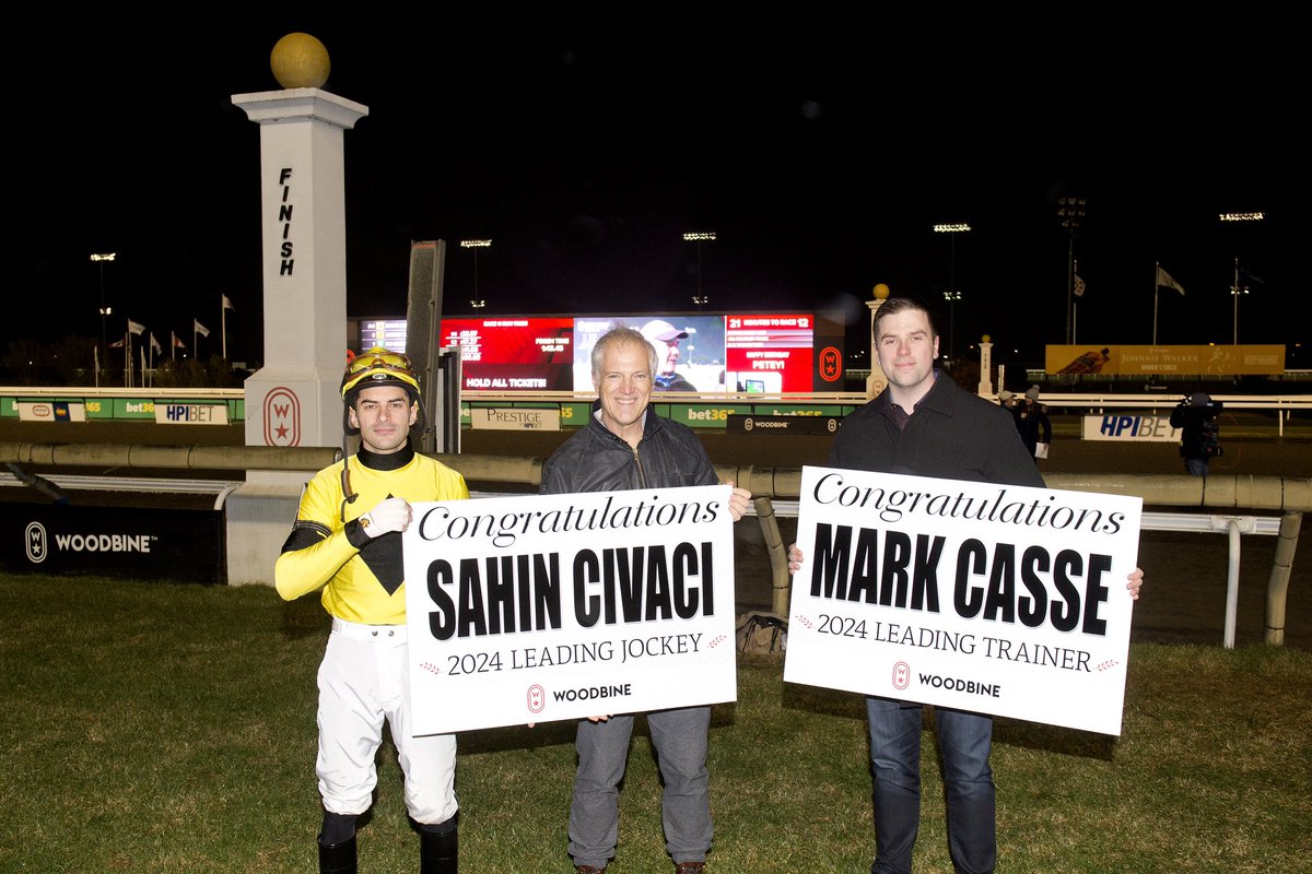 Congratulations to the 2024 <a href="/WoodbineTB/">Woodbine Racetrack</a> meet leaders Sahin Civaci and Mark Casse!

Civaci wins his first Woodbine leading jockey title with 170 victories.

Casse tops the trainer leaderboard for the 16th time with 108 wins, including a Woodbine record 33 stakes triumphs.