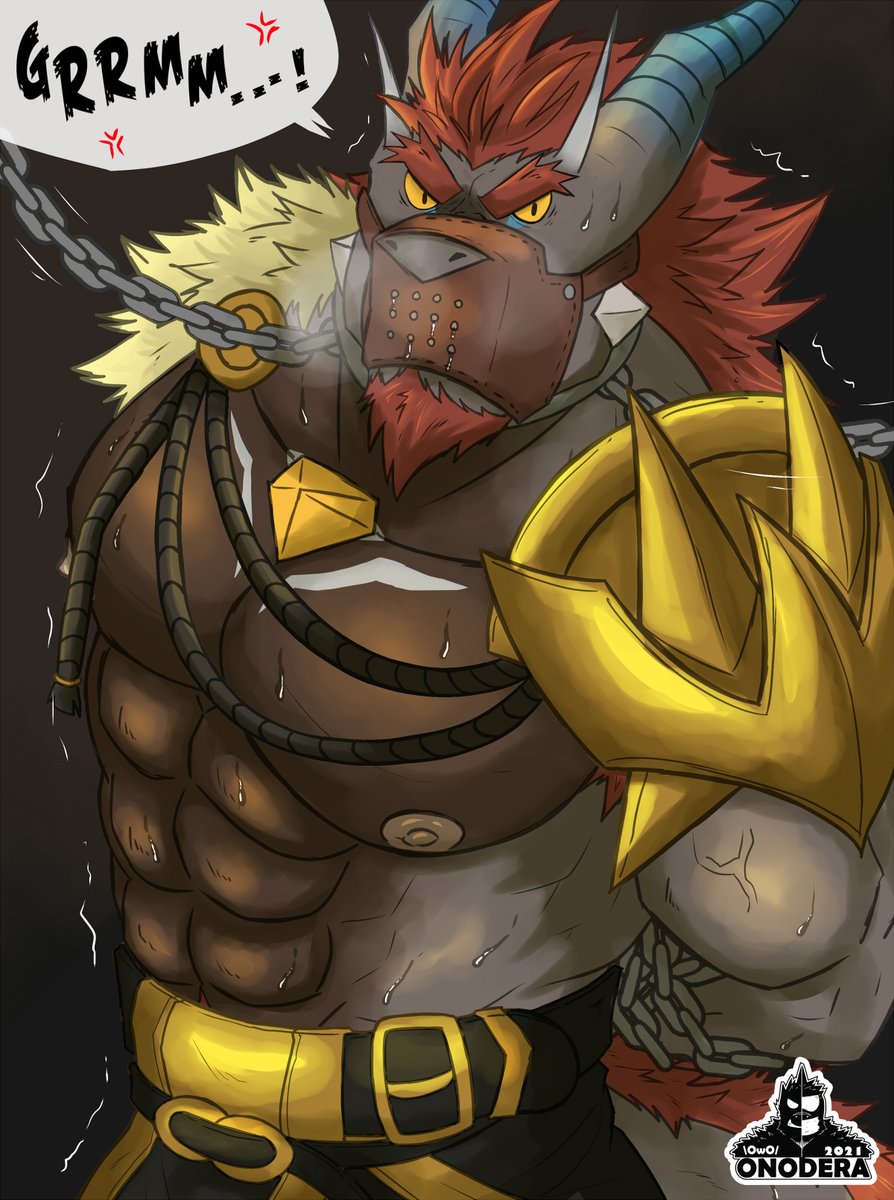 OnoderaSnek's tweet photo. King Barboros finds himself in a very troublesome situation as he is quickly chained, bound and gagged by the enemies! What their captors are planning to make with such beefy dragon!? >w>

A small fan art of King Barboros, from AnotherEidos Of Dragon Vein R! I love his design x3! https://t.co/QLG9dyt17d