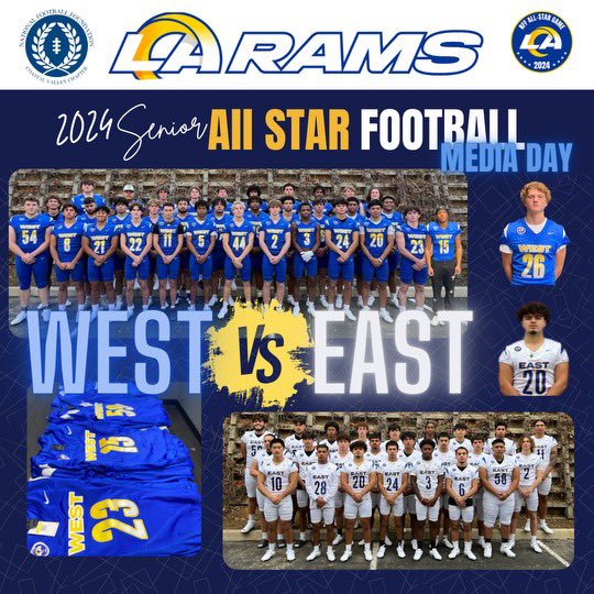 SGVNSports's tweet photo. The LA Rams high school All-Star doubleheader is Saturday at Simi Valley HS, matching the San Gabriel Valley against Ventura.

Former Bishop Amat coach Steve Hagerty is coaching the SGV and Bonita’s Mike Mann is coaching the SGV girls flag all stars. 

The girls game is at 2 p.m., and boys game at 6.