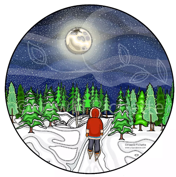 🌕 The #ColdMoon is a time to be thankful—for the gifts of the land, the teachings of our ancestors, and the opportunities to practice culture. It’s a time to celebrate our successes but also to embrace rest, recognizing that, like nature, life is cyclical. ✨ 

Artist: Hawlii