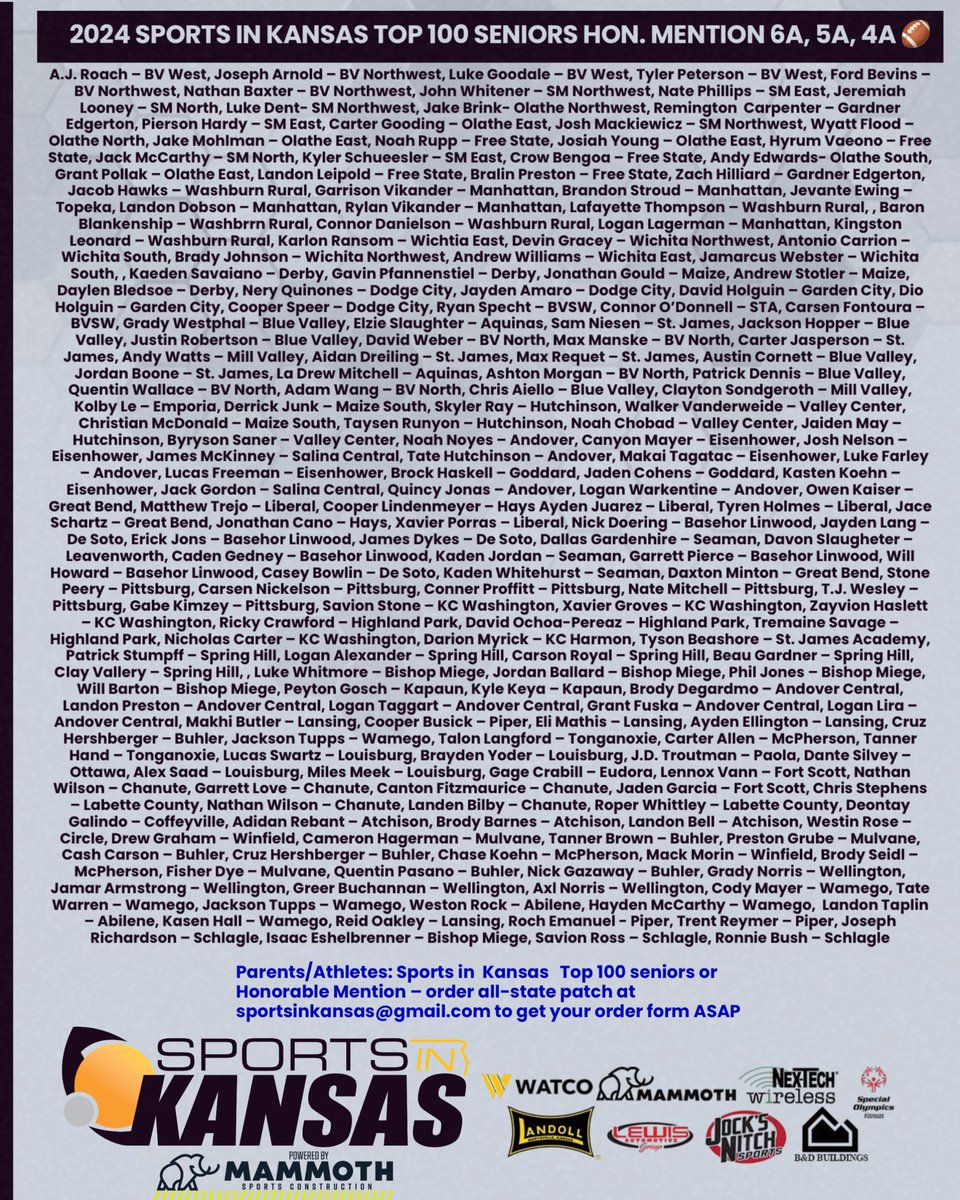 2024 Sports in Kansas Top 100 Seniors 🏈 (6A, 5A, 4A) #sportsinkansas