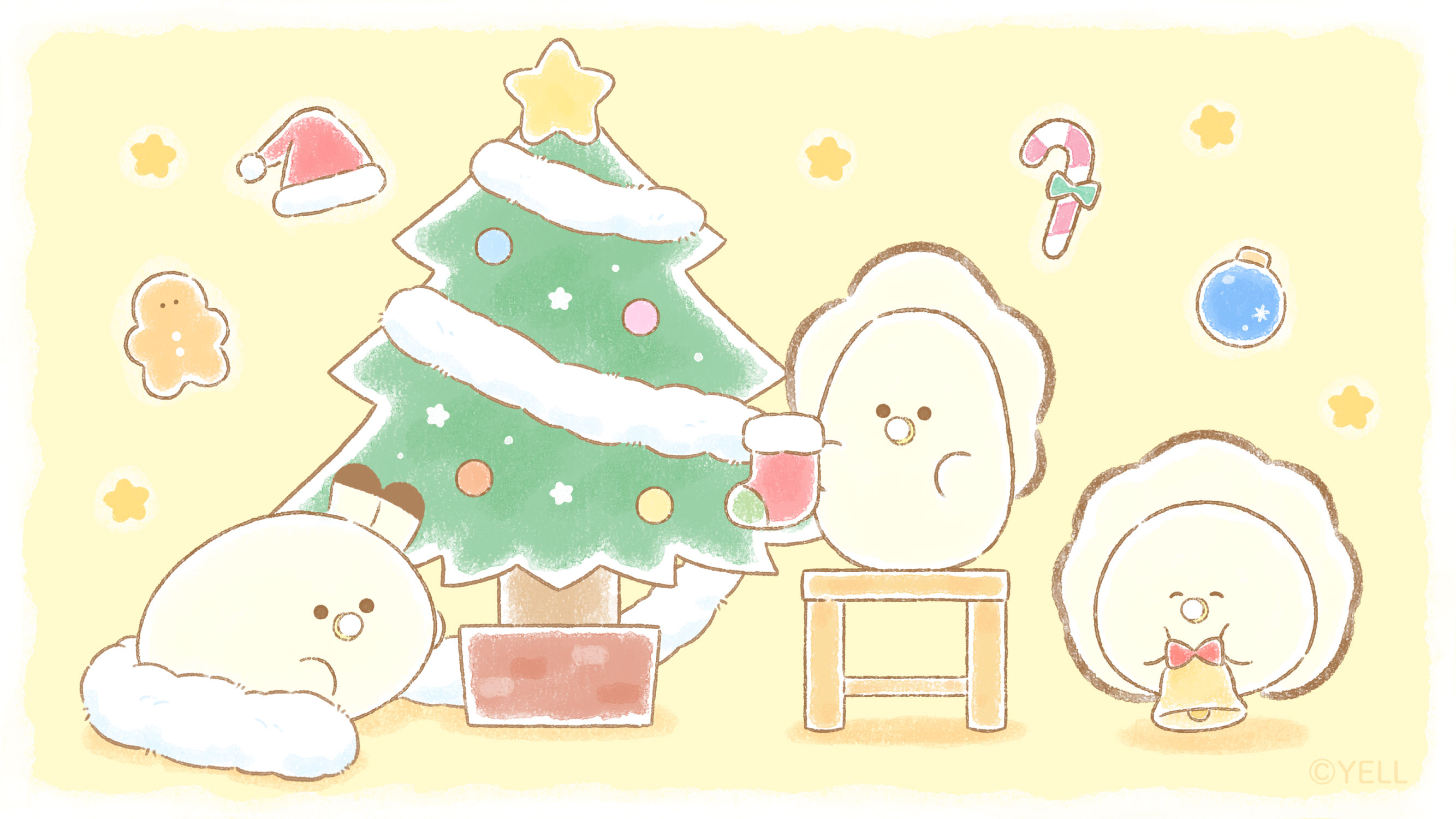 クリスマスツリーとひいらぎをつけたひよこ 透過png：イラスト無料