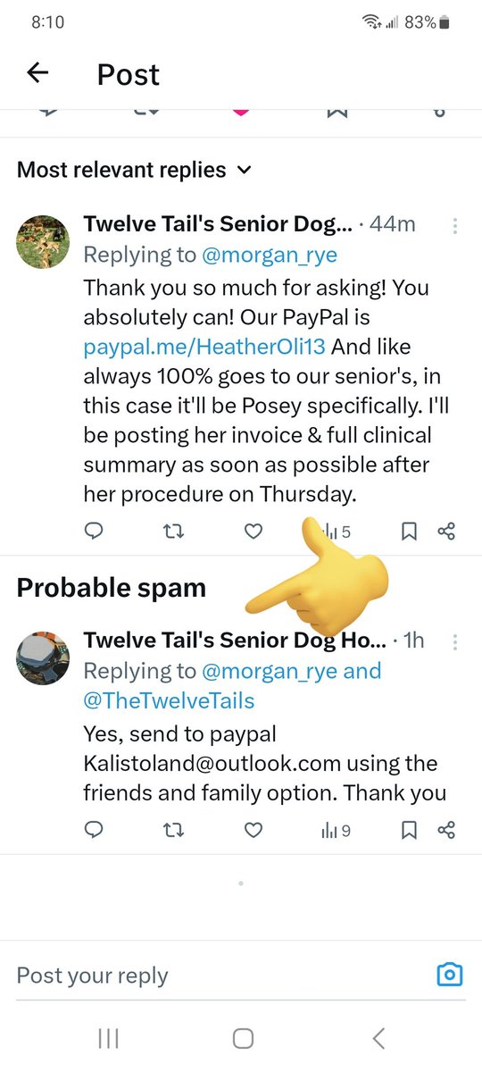Twelve Tail's Sanctuary For Dog's (@thetwelvetails) on Twitter photo THIS IS NOT US!!
DO NOT DONATE TO THIS PERSON!
THEY'RE PRETENDING TO BE US & COMMENTING ON OUR POSTS WITH AN OUTLOOK LINK.
PLEASE REPORT <a href="/TheTweliveTails/">Twelve Tail's Senior Dog Home</a> #scammer
OUR PAYPAL IS paypal.me/HeatherOli13 MY NAME IS IN IT
WE DONT USE OUTLOOK
I've tried reporting but getting error THIS IS NOT US!!
DO NOT DONATE TO THIS PERSON!
THEY'RE PRETENDING TO BE US & COMMENTING ON OUR POSTS WITH AN OUTLOOK LINK.
PLEASE REPORT <a href="/TheTweliveTails/">Twelve Tail's Senior Dog Home</a> #scammer
OUR PAYPAL IS paypal.me/HeatherOli13 MY NAME IS IN IT
WE DONT USE OUTLOOK
I've tried reporting but getting error