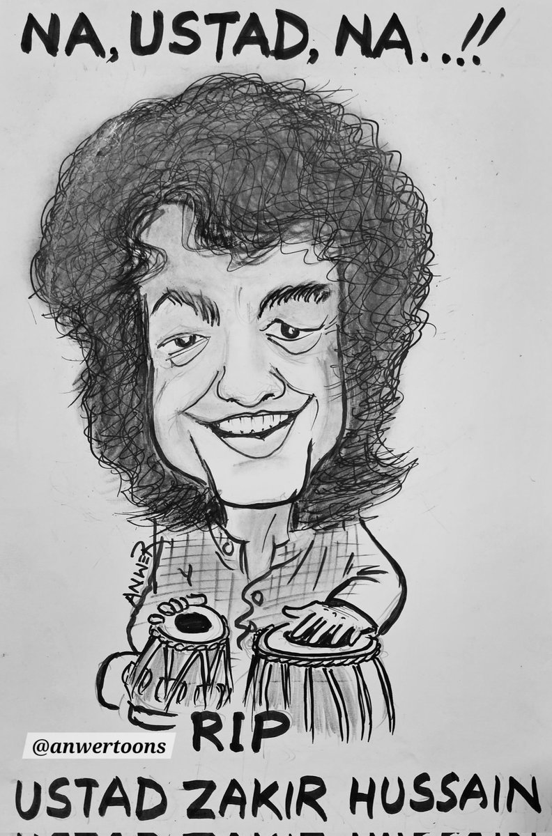 Anwertoons's tweet photo. A tribute to one of the greatest maestros of our times.... RIP Ustad Zakir Hussain 💐
.
.
.
#anwertoons #ZakirHussain #ustadzakirhussain #ClassicalMusic #indianclassicalmusic #Trending #TrendingNow https://t.co/qfBc10TAmu