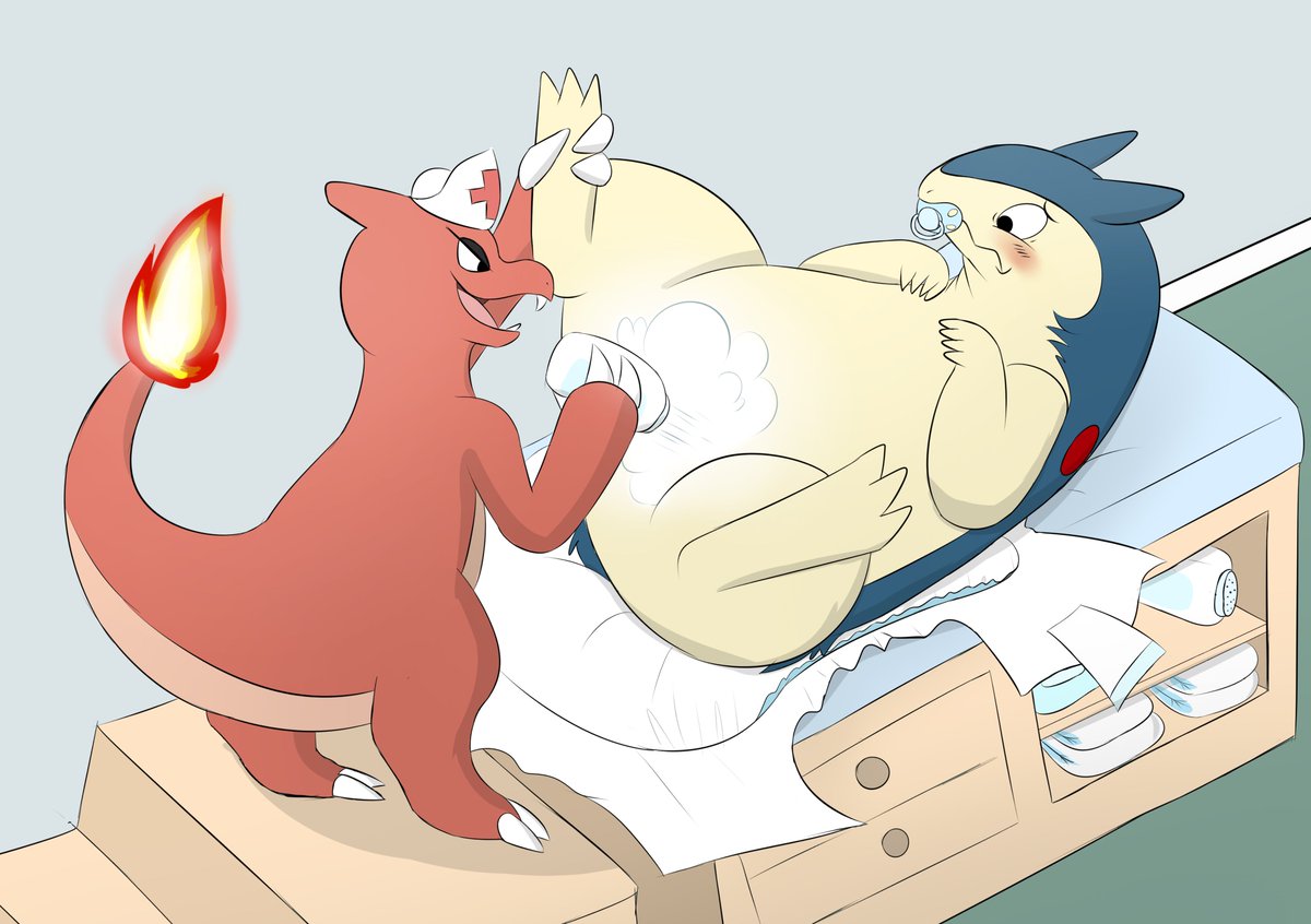 Looks like my grumpy boy found himself on Nurse Charmeleon's changing table~ He's in for an attitude adjustment.

If you haven't checked out <a href="/Everstone_Game/">Everstone Daycare</a> I highly recommend it~!