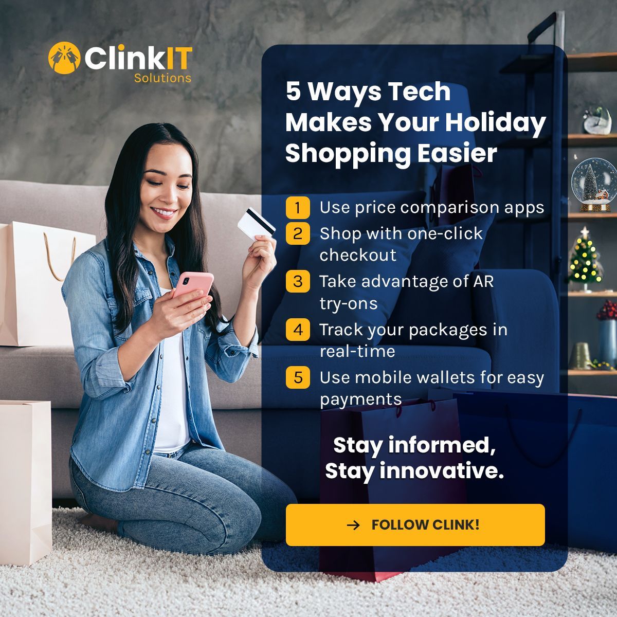 ClinkITph's tweet photo. Holiday shopping has never been this convenient! 🎁✨
Tech = Stress-Free Holiday Shopping! 🎄

💡 Stay informed, stay innovative. Follow Clink! 

#TechGifts #ChristmasGifts #HolidayShopping #GiftsForDevelopers #TechForChristmas #DeveloperGifts #SmartGadgets https://t.co/Y6zX0anJfq