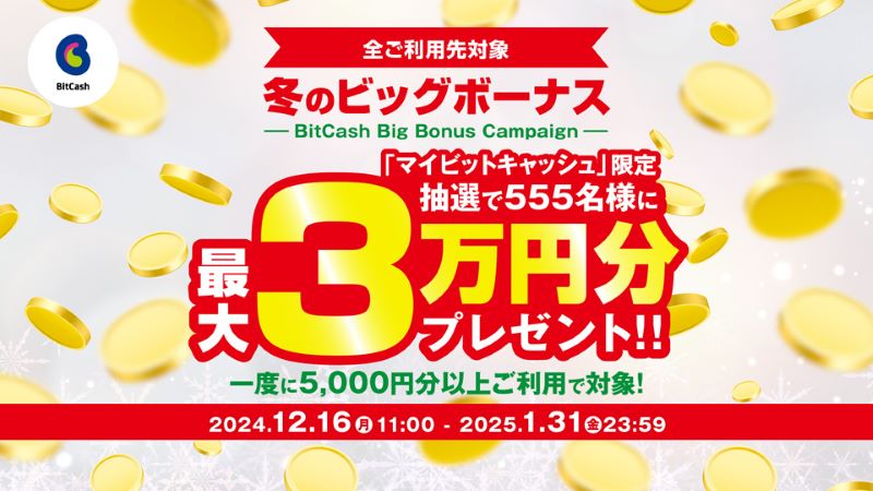 ✨ #最大3万円分のビットキャッシュが当たる ✨／ 全ご利用先対象！冬