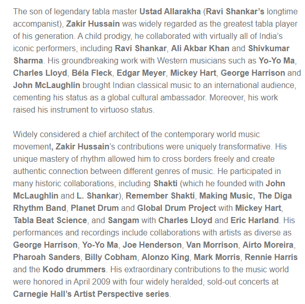 ANI's tweet image. #ZakirHussain, one of the world’s most transcendent musicians, has passed away at the age of 73 - confirms Jon Bleicher of Prospect PR, representing the family.