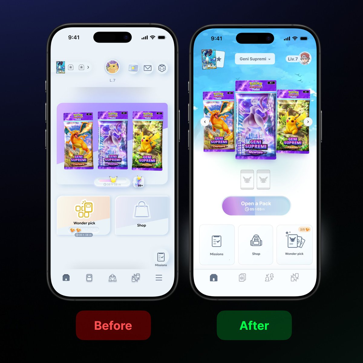 NintendogsBS's tweet image. I redesigned the Pokemon Pocket app @PokemonTCGP #PokemonTCGPocket #uxdesign #Ui #Pokemon #PokemonTCG