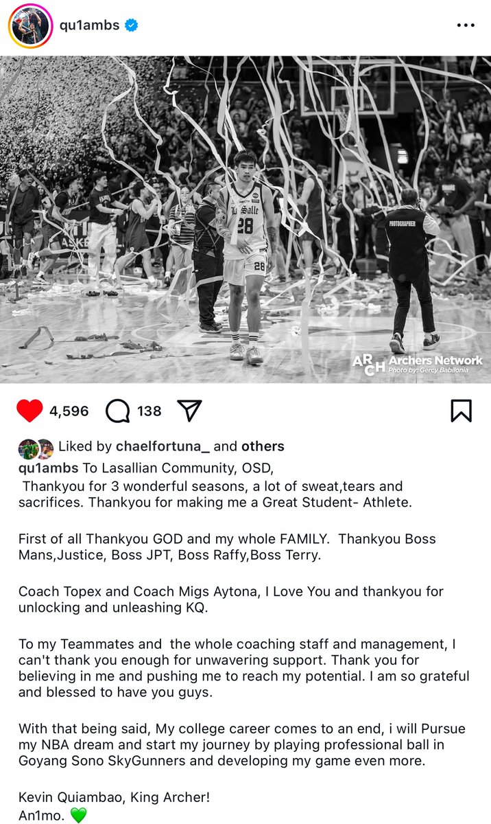 Its official - KQ ends his collegiate career after playing for the DLSU Green Archers in three seasons.

Thank you, KQ!