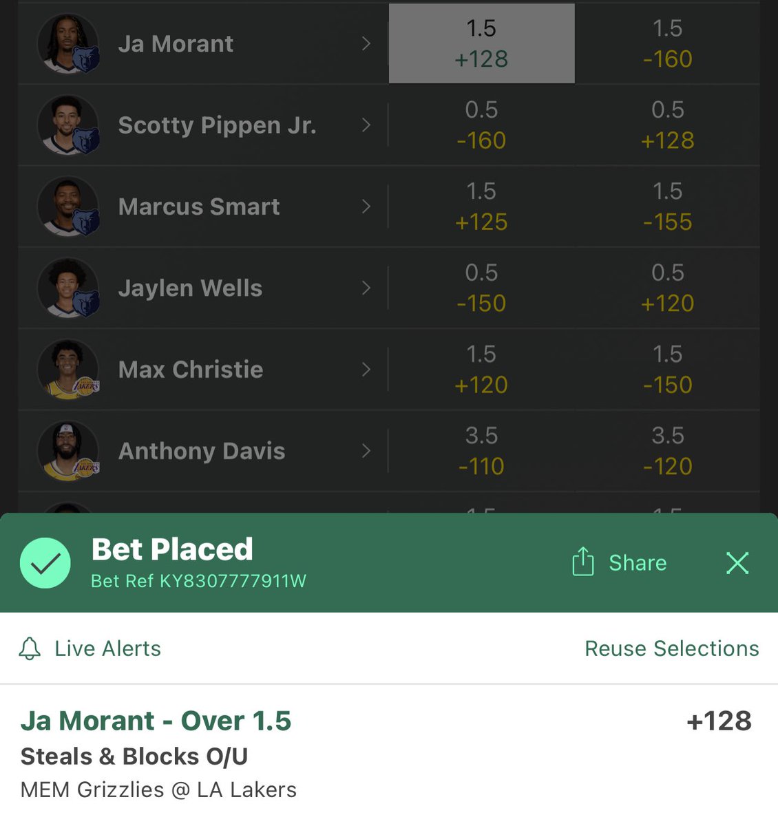 Ja Morant can you hold us down again and bring us the cash?

I love any aggressive guard vs the Lakers. Tonight we have Ja with the crazy odds. 

Sign me up.

#GamblingX #GamblingTwitter  #NBA