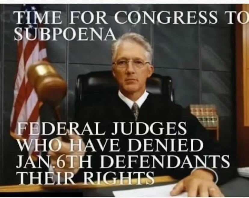 thegabriel72's tweet photo. Congress must subpoena federal judges who've denied Jan. 6th defendants their rights! President Trump always stood for justice and due process. It's time to expose any judicial bias and ensure fair treatment for those charged in the Capitol events. #JusticeForJan6 #TrumpWasRight https://t.co/ORu2tvBKUy
