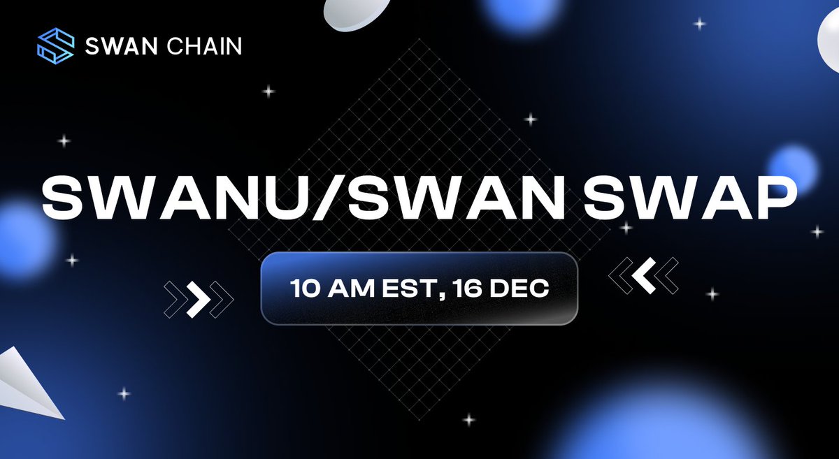 swan_chain's tweet photo. Introducing SWANU/SWAN Swapping

At $SWAN launch, we will introduce a portal allowing users to swap their SWANU (Swan Compute Unit) for SWAN at a 1:1 swap rate.

This option will be available for 30 days, after which the SWANU token will no longer be eligible for swapping. Starting from 10:00 AM EST on December 16, 2024

Note: SWANU is a temporary token issued as the reward for Computing Provider on Swan Chain
