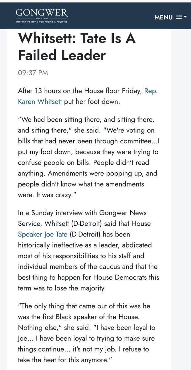 Rep. Karen Whitsett spoke with Gongwer News Service about what happened during Friday’s session and shared her view of what’s been happening in the House Democratic caucus for the last two years. The problem, she said, has been House Speaker Joe Tate.