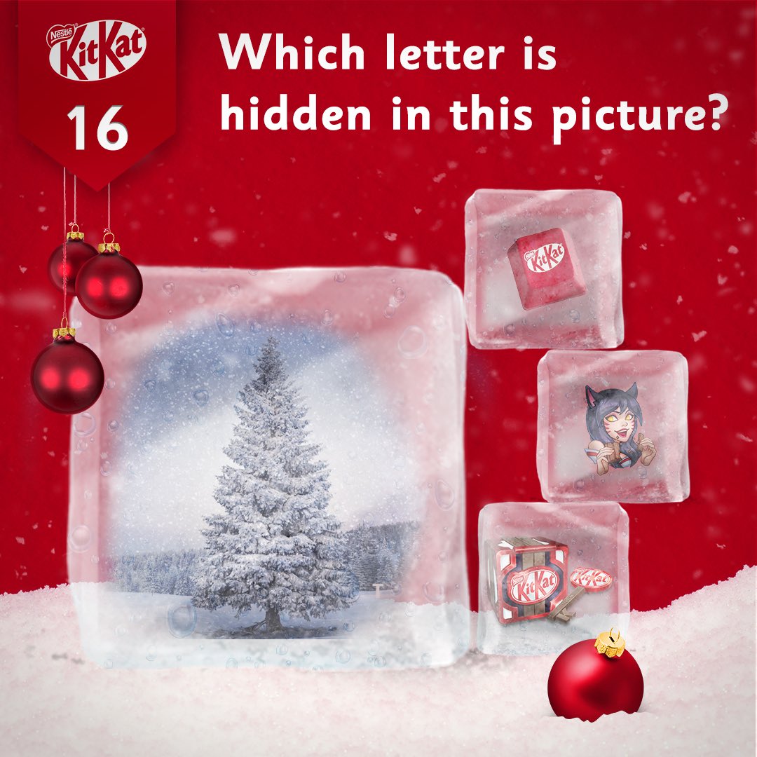 Day 16 of Koro’s Snowy Sweepstakes! ❄️

Another Monday, another hidden letter 👀

To win 1x KitKat Keycap, 1x Ahri emote and 5x KitKat Masterwork Chest &amp; Key follow <a href="/KITKATGaming/">KITKAT Gaming 🎮</a>, like &amp; retweet this post and comment the hidden letter!

#SnowySweepstakes #Giveaway