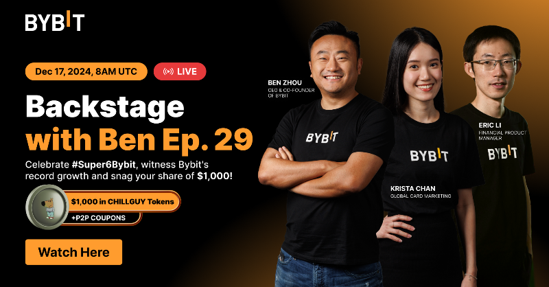 Bybit_Official's tweet photo. 🎉Backstage With @benbybit Ep. 29: Celebrate #Super6Bybit &amp; Snag $1,000 in #CHILLGUY!

🫵 Click Watch Here, Tune In, Watch, Ask Questions Now! 📺
