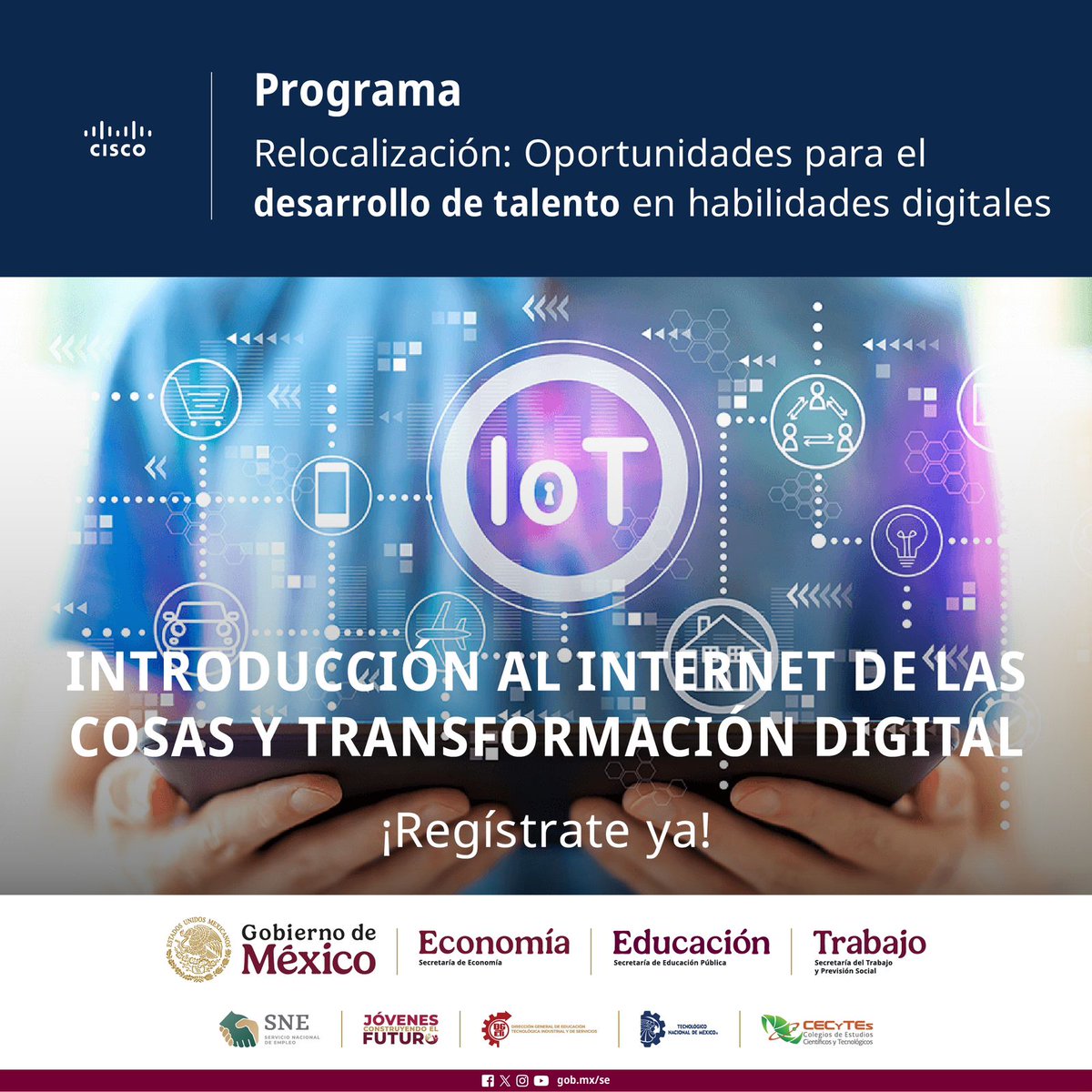 #ElTecNMInforma
El Tecnológico Nacional de México, te invita a participar en el programa Relocalización: Oportunidades para el desarrollo de talento en habilidades digitales; aquí conoce cómo IoT está transformando digitalmente el mundo y abriendo nuevos y emocionantes trabajos.