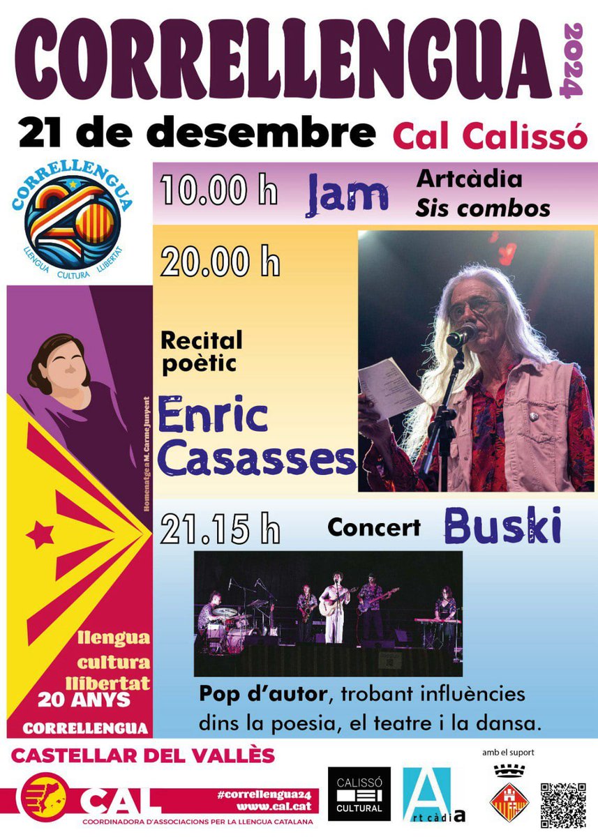 No et perdis el darrer acte del 20è aniversari del Correllengua.
La CAL organitza aquest darrer acte, en matí i vespre.

Data: dissabte 21 de desembre
Lloc: Cal Calissó