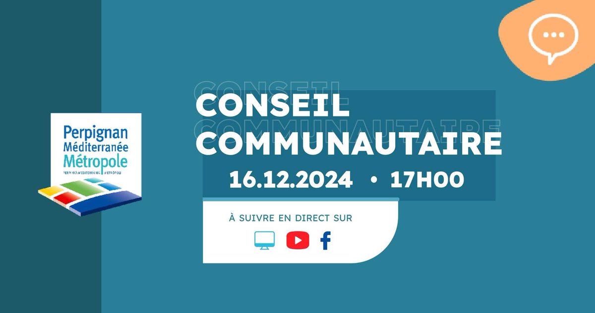 📆 Prochain Conseil Communautaire, lundi 16 décembre 2024
🕑 À 17H00
🎥 Suivez la prochaine séance du conseil communautaire de Perpignan Méditerranée Métropole en direct sur perpignanmediterraneemetropole.fr et sur notre page Facebook !